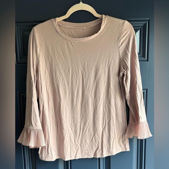 Belle Vere Tops - Elegant Blush Long Sleeve Top with Ruffle Cuffs